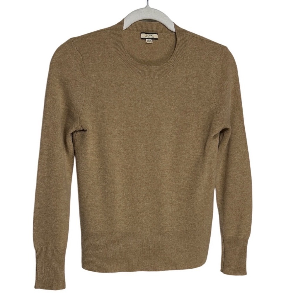 J.Crew Womens 100% Cashmere Crewneck Sweater Camel Tan XXS Classic Knit
